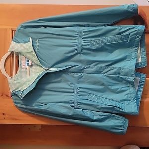 COLUMBIA HOODED WINDBREAKER JACKET in Girl's size Large Turquoise Packable